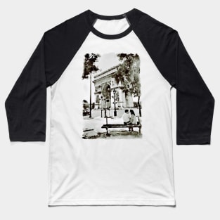 The Arc de Triomphe Paris Black and White Baseball T-Shirt